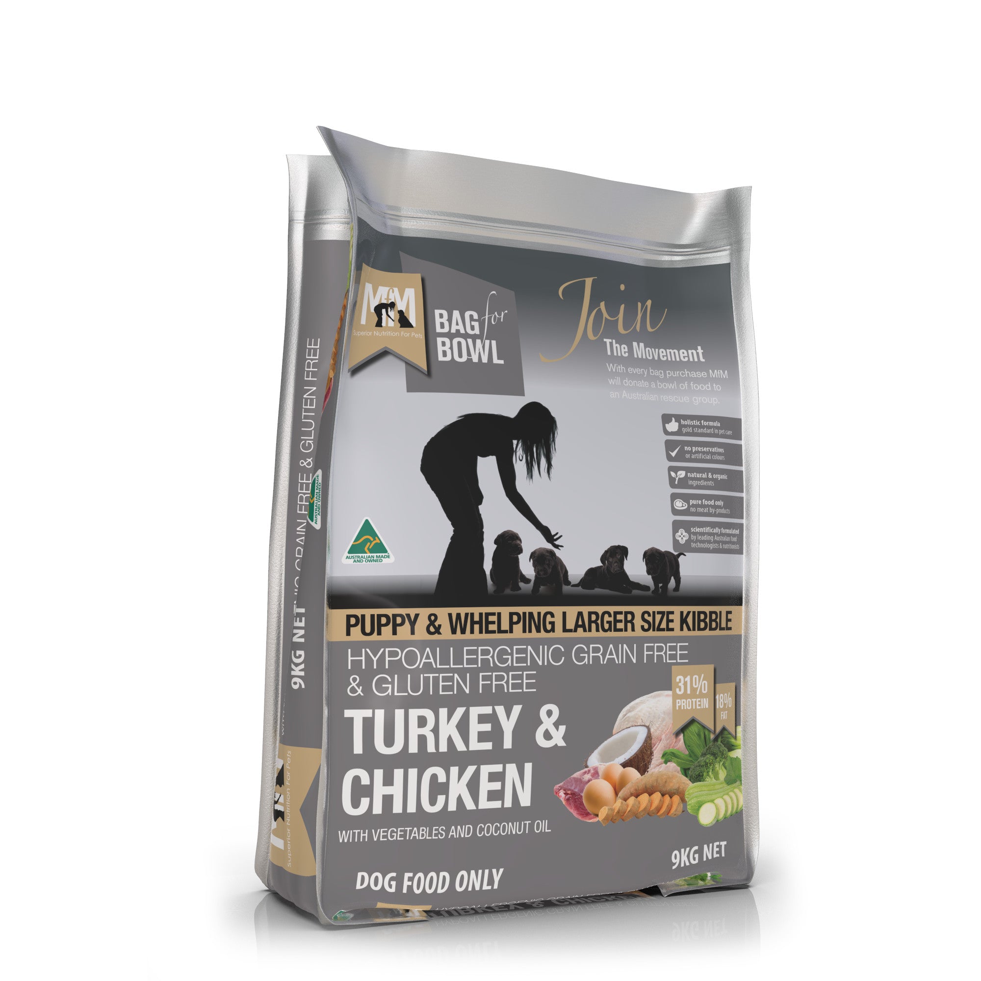MEALS FOR MUTTS Turkey & Chicken Large Kibble Dry Puppy Food 9kg.