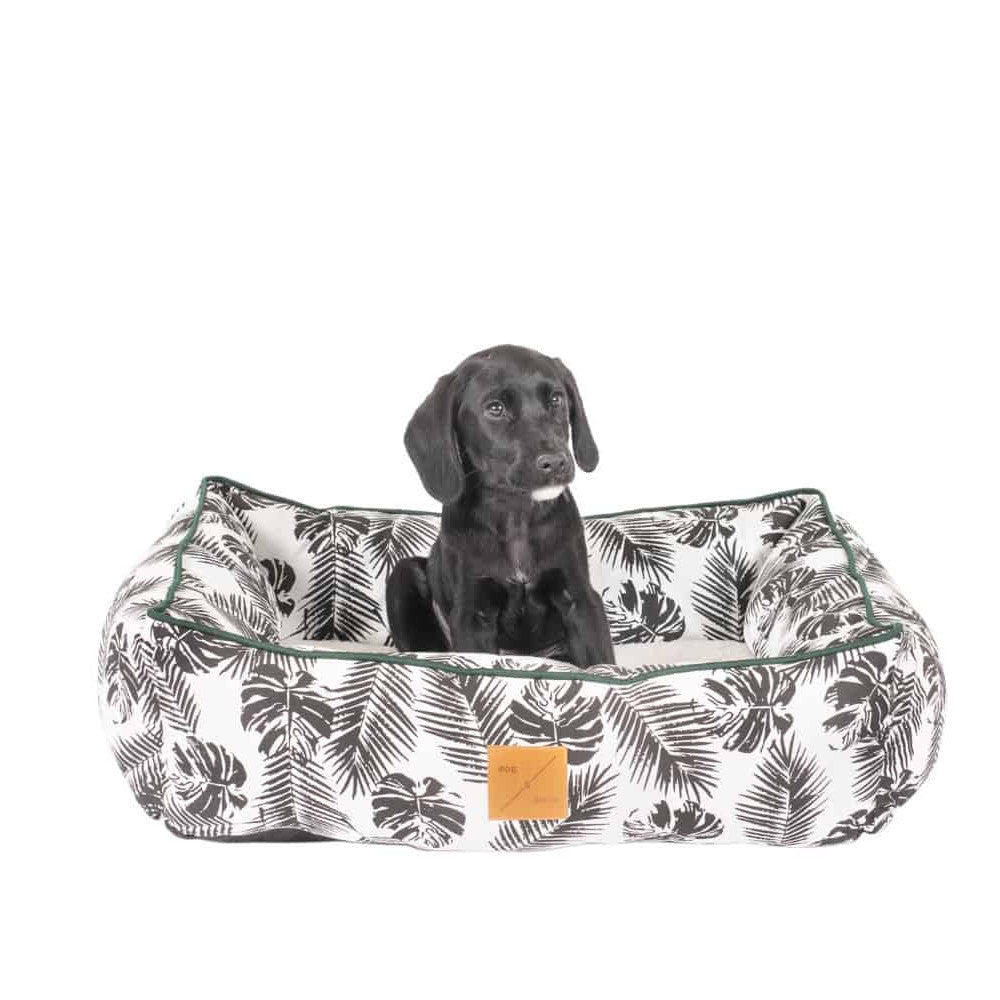 Mog & Bone Bolster Bed Black Tropical Leaves Print - Dog Bed