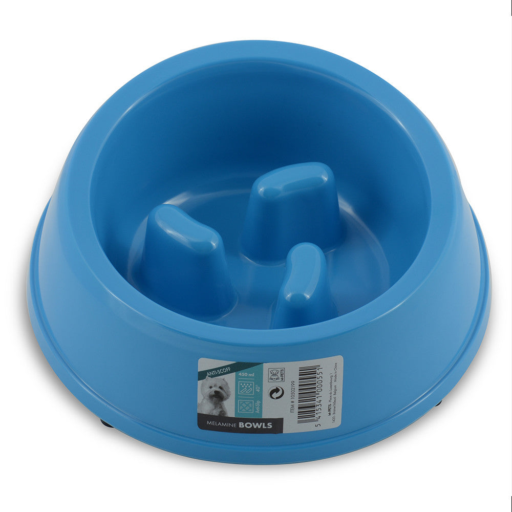 M-PETS Melamine High Back Slow Feeding Dog Bowl - Blue