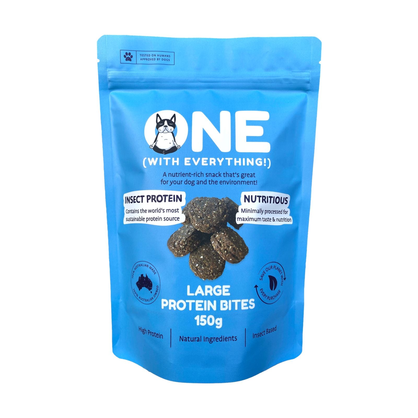 A package of One with Everything insect protein bites with large-sized morsels.