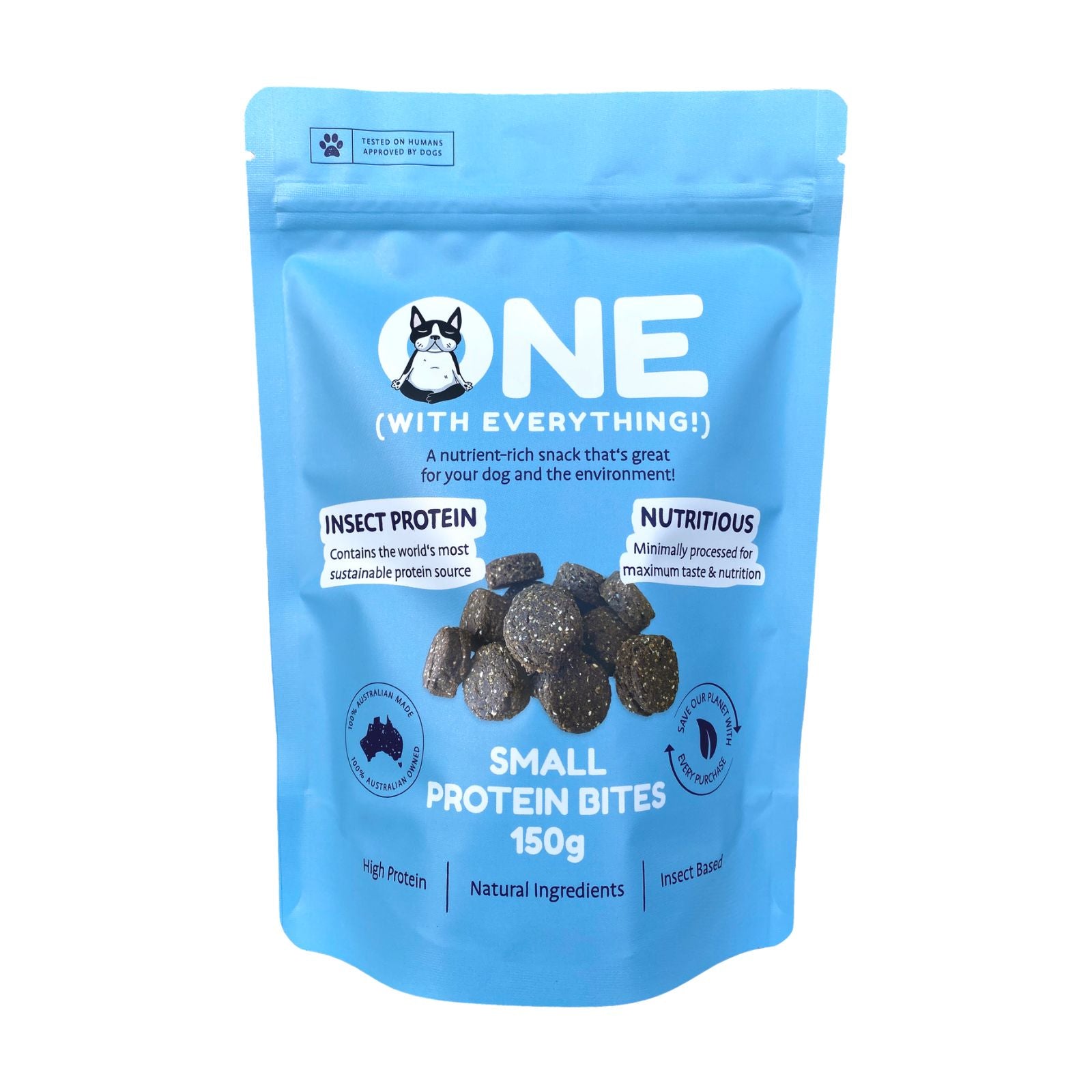 A package of One with Everything insect protein bites with small-sized morsels.