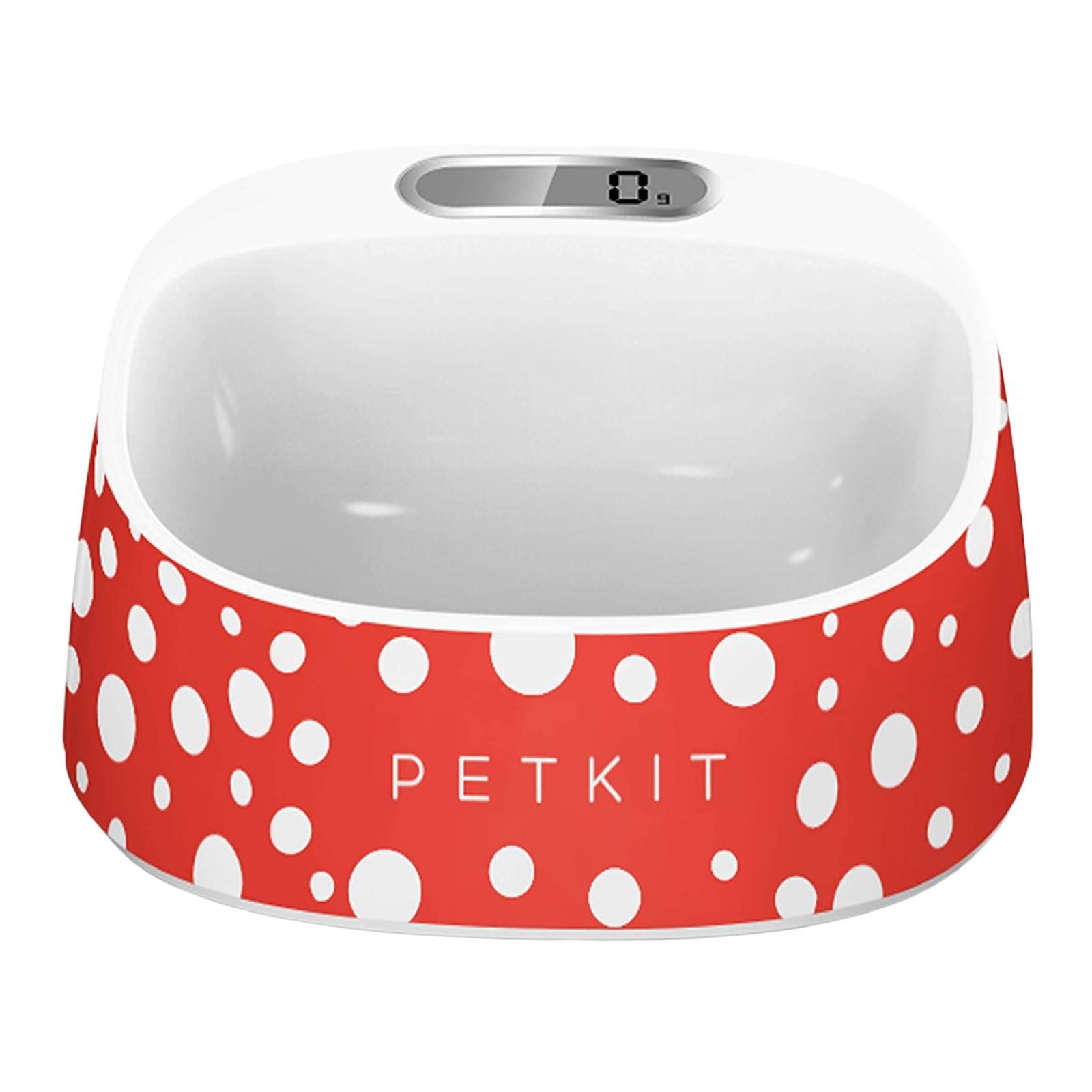 PETKIT Fresh Smart Antibacterial Pet Bowl, featuring a digital scale and a polka dot design.