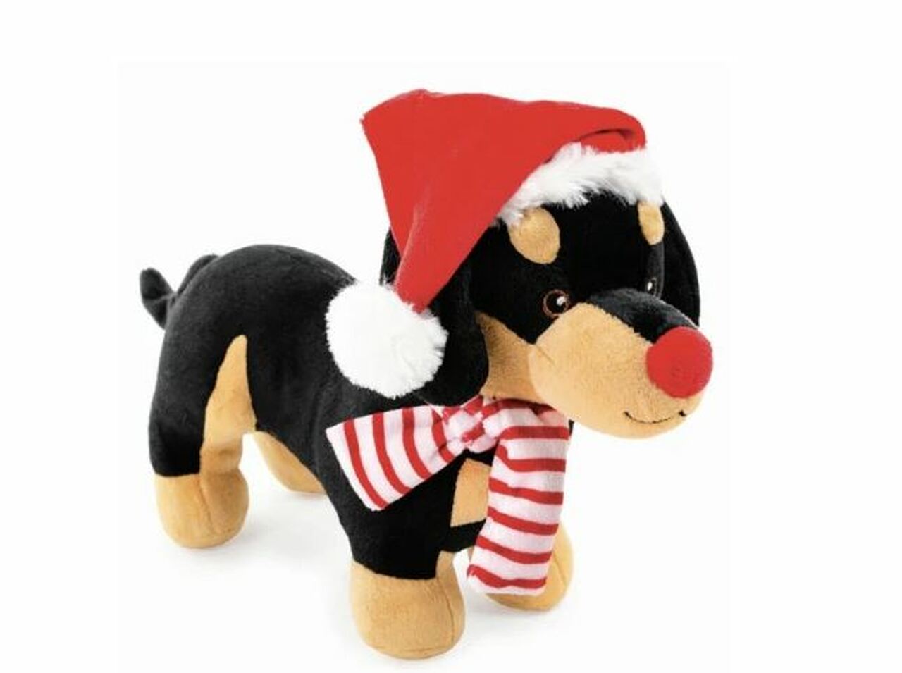 Prestige Christmas Dog Toy Snuggle Pal Plush Dachshund with Hat