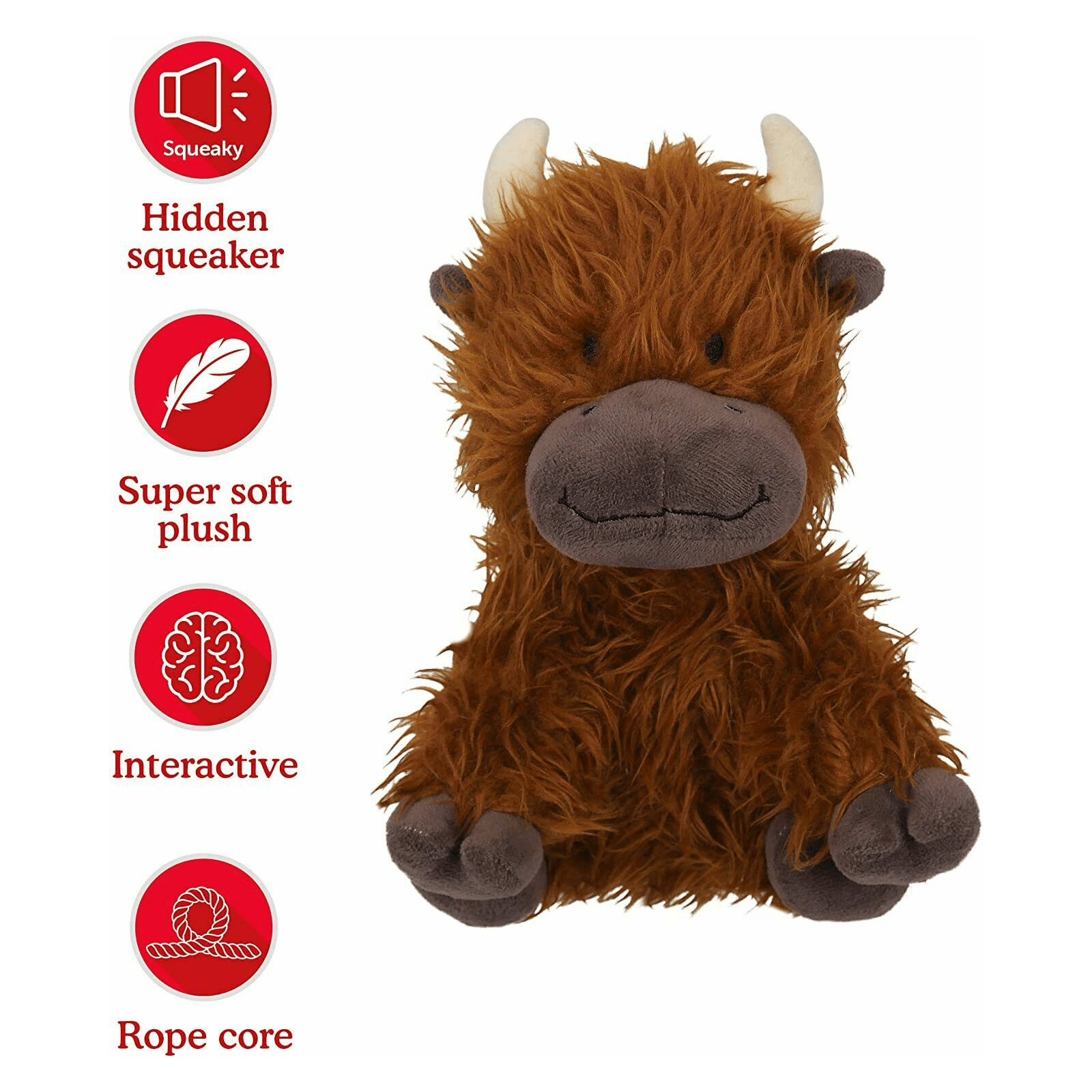 Rosewood Super Tough Plush Rope Core Cow Dog Toy - Features.