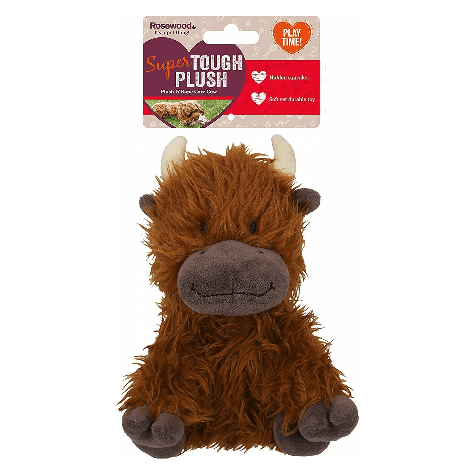 Rosewood Super Tough Plush Rope Core Cow Dog Toy.