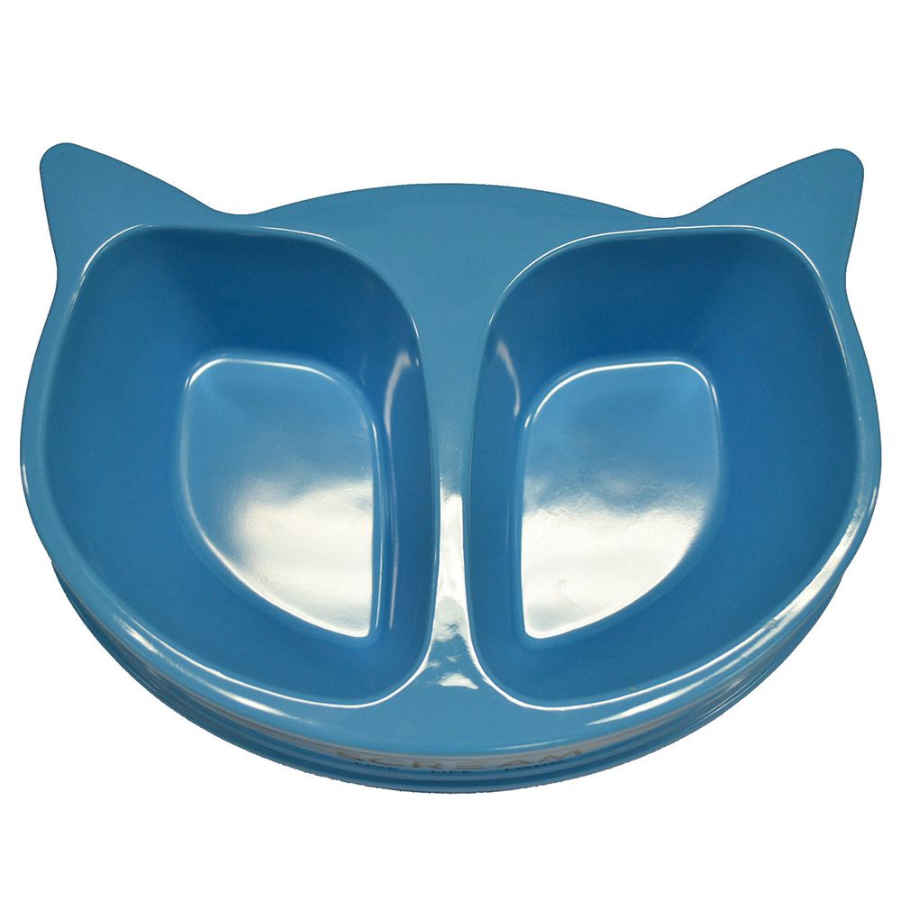 Scream Cat Face Double Bowl - Loud Blue