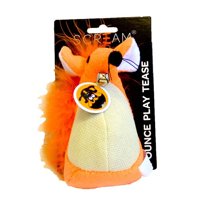 Loud Orange Scream Fatty Mouse Cat Toy with Feather Tails and Catnip