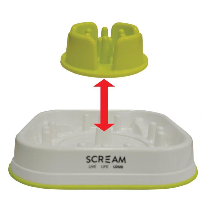 Scream Loud Green Slow Feed Dog Bowl with Removable Coloured Centre.