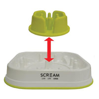 Scream Loud Green Slow Feed Dog Bowl with Removable Coloured Centre.