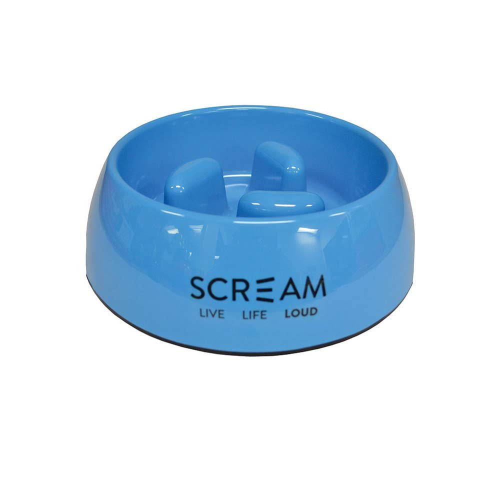 Scream Round Slow-Down Pillar Bowl for Dogs - Loud Blue 400ml