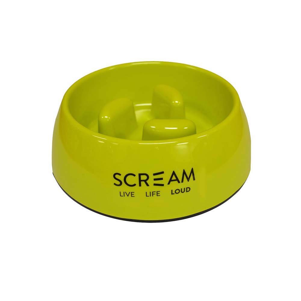 Scream Round Slow-Down Pillar Bowl for Dogs - Loud Green 400ml