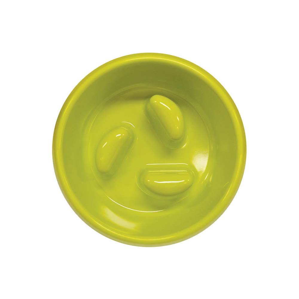 Scream Slow Feed Dog Bowl with Moulded Pillar Obstacles. Size 400ml - Colour Loud Green.