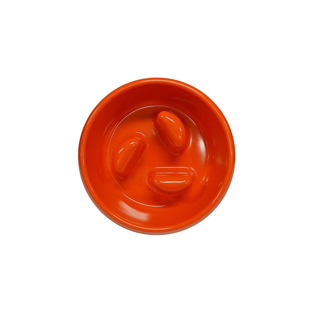 Scream Slow Feed Dog Bowl with Moulded Pillar Obstacles. Size 200ml - Colour Loud Orange.