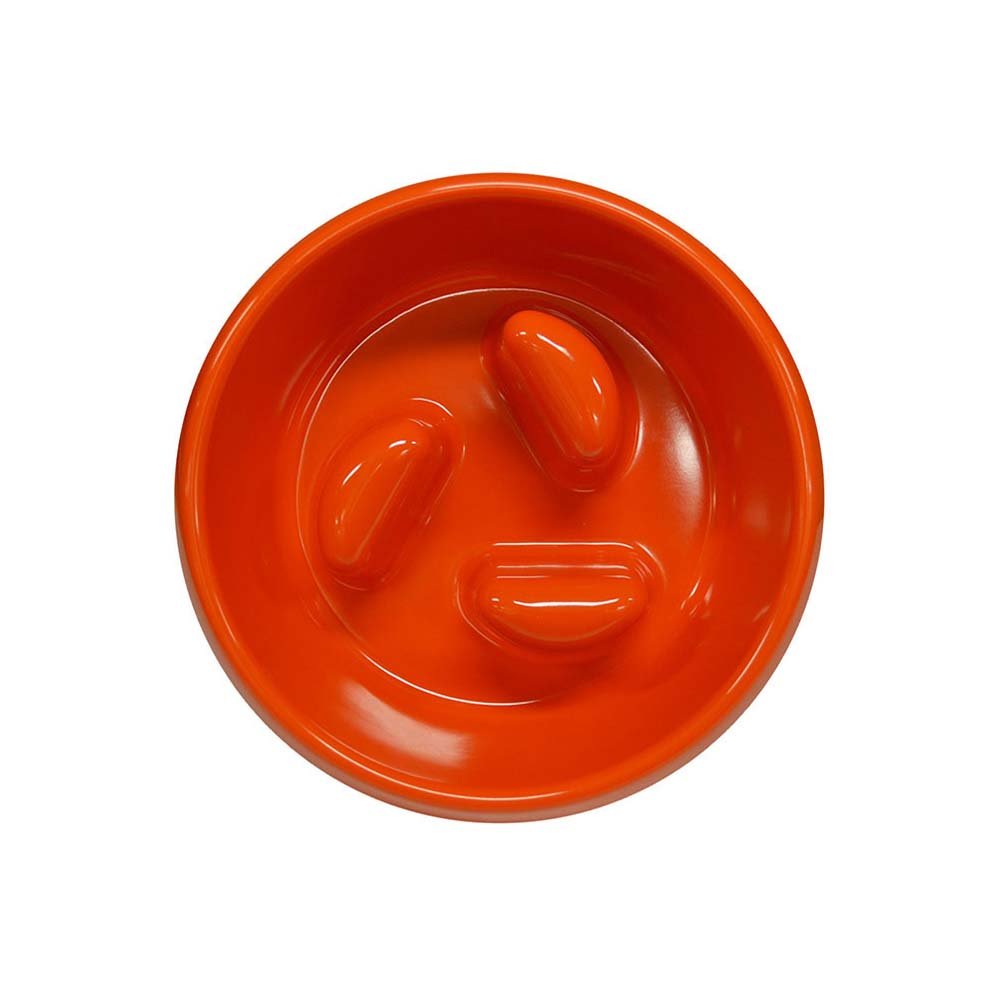 Scream Slow Feed Dog Bowl with Moulded Pillar Obstacles. Size 400ml - Colour Loud Orange.