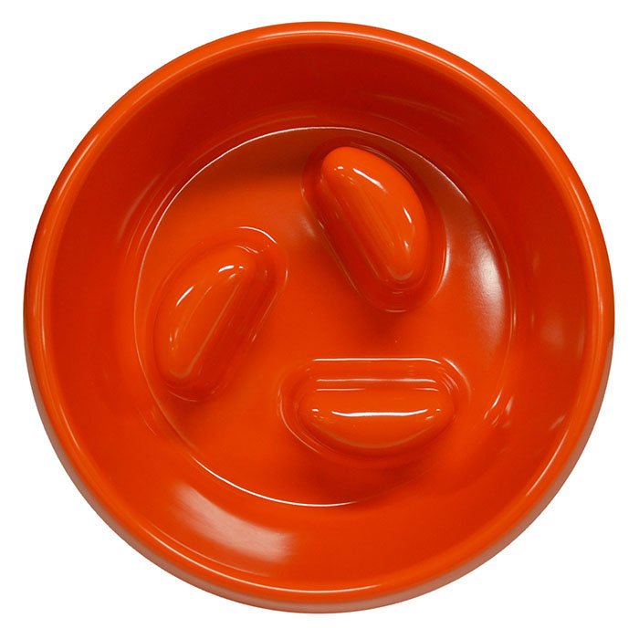 Scream Slow Feed Dog Bowl with Moulded Pillar Obstacles. Size 750ml - Colour Loud Orange.