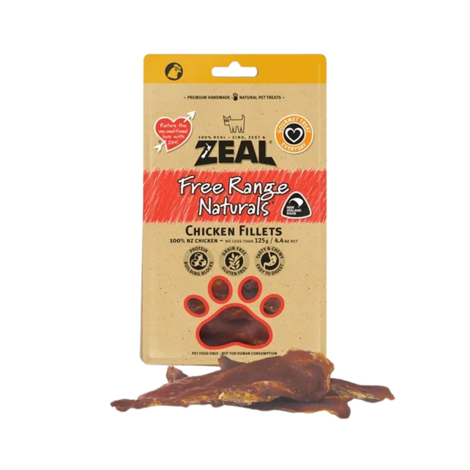 125g pack of ZEAL Free Range Naturals Chicken Fillets Dog Treats