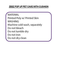 ZEEZ Pop Up Pet Cave Care Instructions