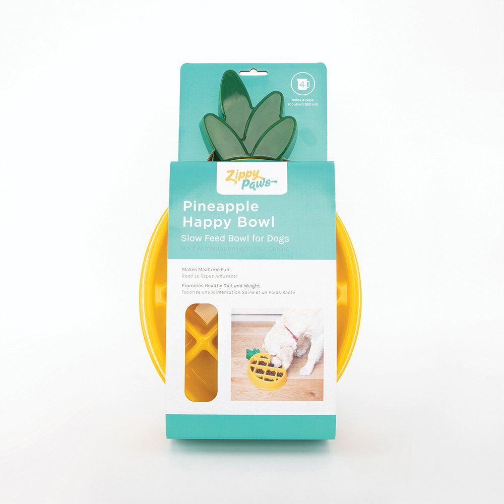 ZippyPaws Happy Bowl Pineapple Slow Feeder - Retail Pack Front.