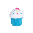 ZippyPaws Blue Cupcake Plush Dog Toy with white frosting, sprinkles and hidden squeakers.