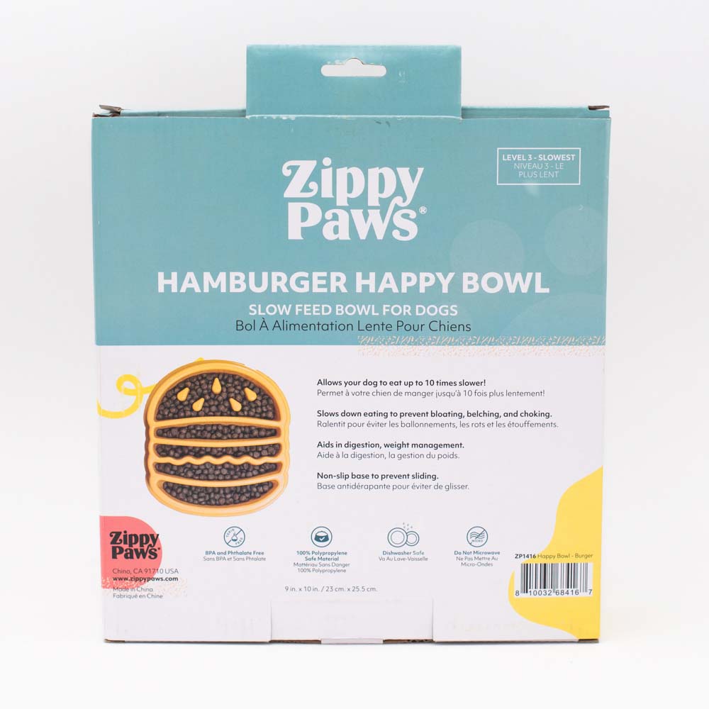ZippyPaws Happy Bowl Hamburger Slow Feeder - Retail Back
