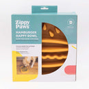 ZippyPaws Happy Bowl Hamburger Slow Feeder in Packaging.