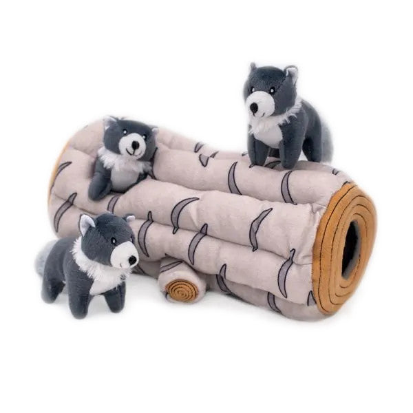 ZippyPaws Zippy Burrow Log Arctic Wolf - Plush Dog Toy
