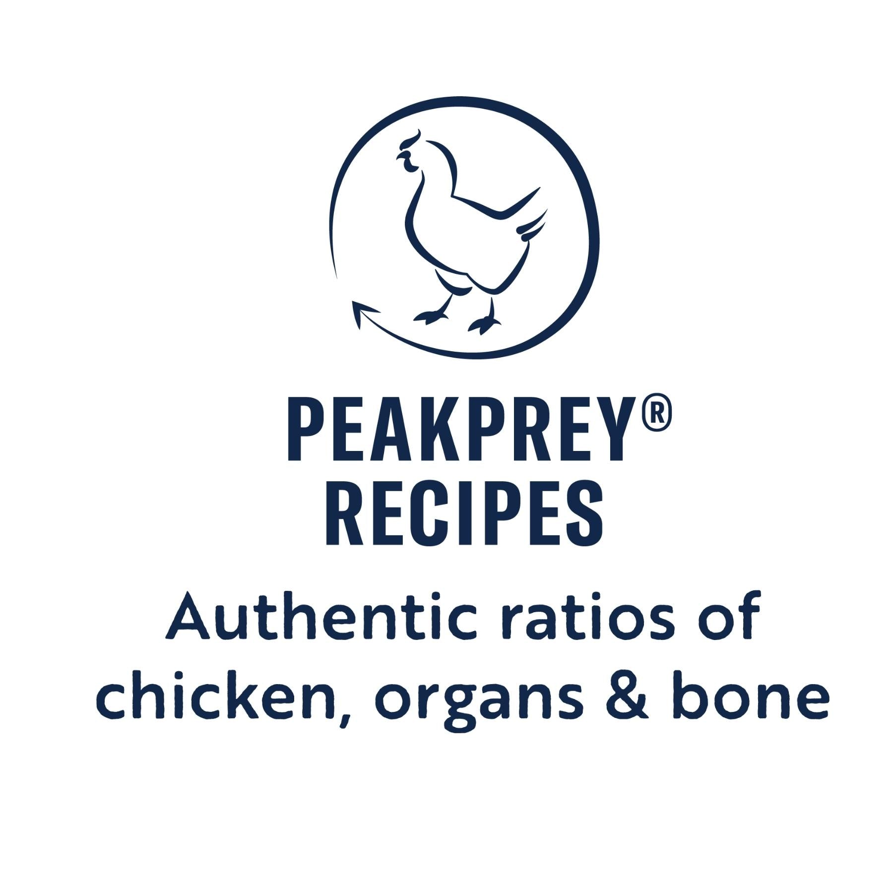 PeakPrey Recipe - Authentic ratios of chicken, organs and bone.