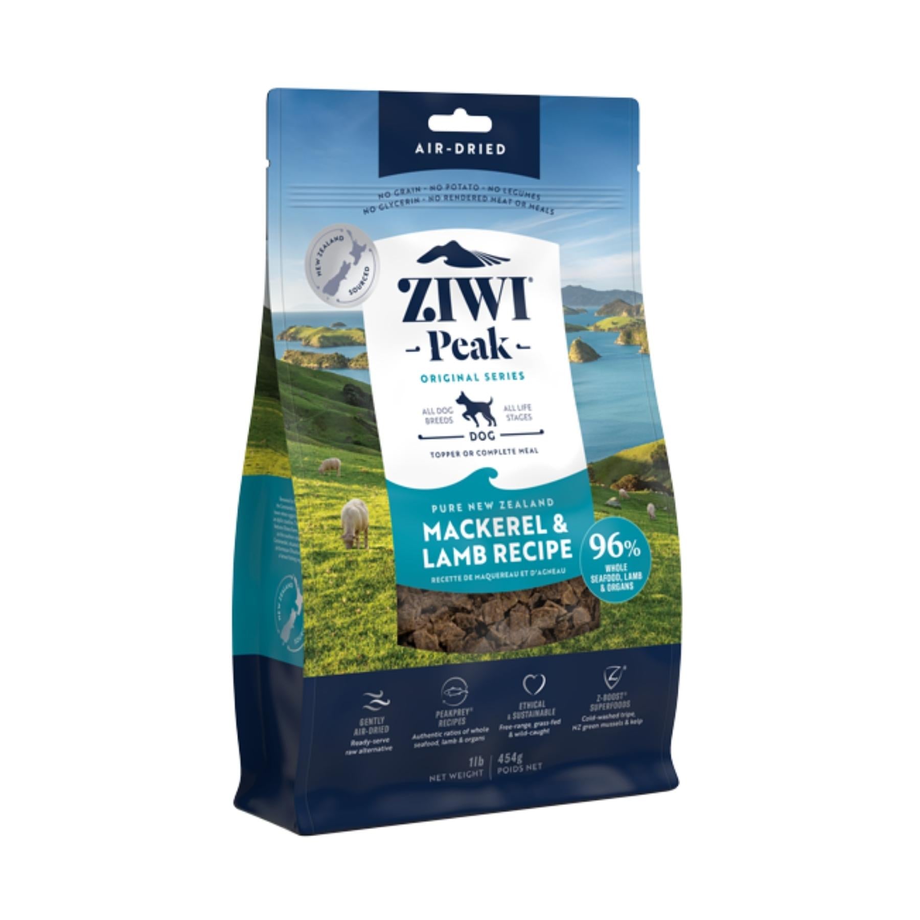 ZIWI Peak Dry Dog Food Mackerel & Lamb Recipe 454g.