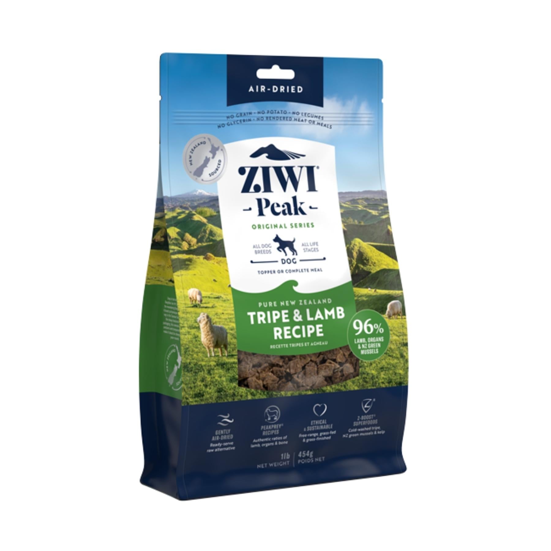 ZIWI Peak Dry Dog Food Tripe & Lamb Recipe 454g.