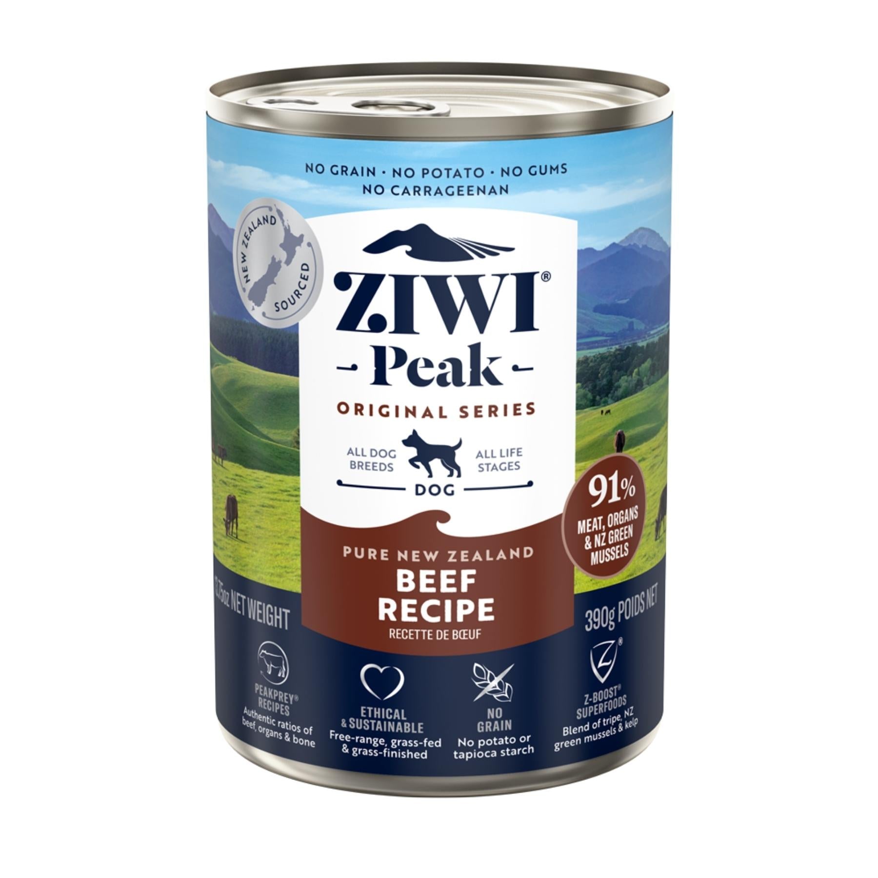 ZIWI Peak Wet Dog Food Beef Recipe 390g Can
