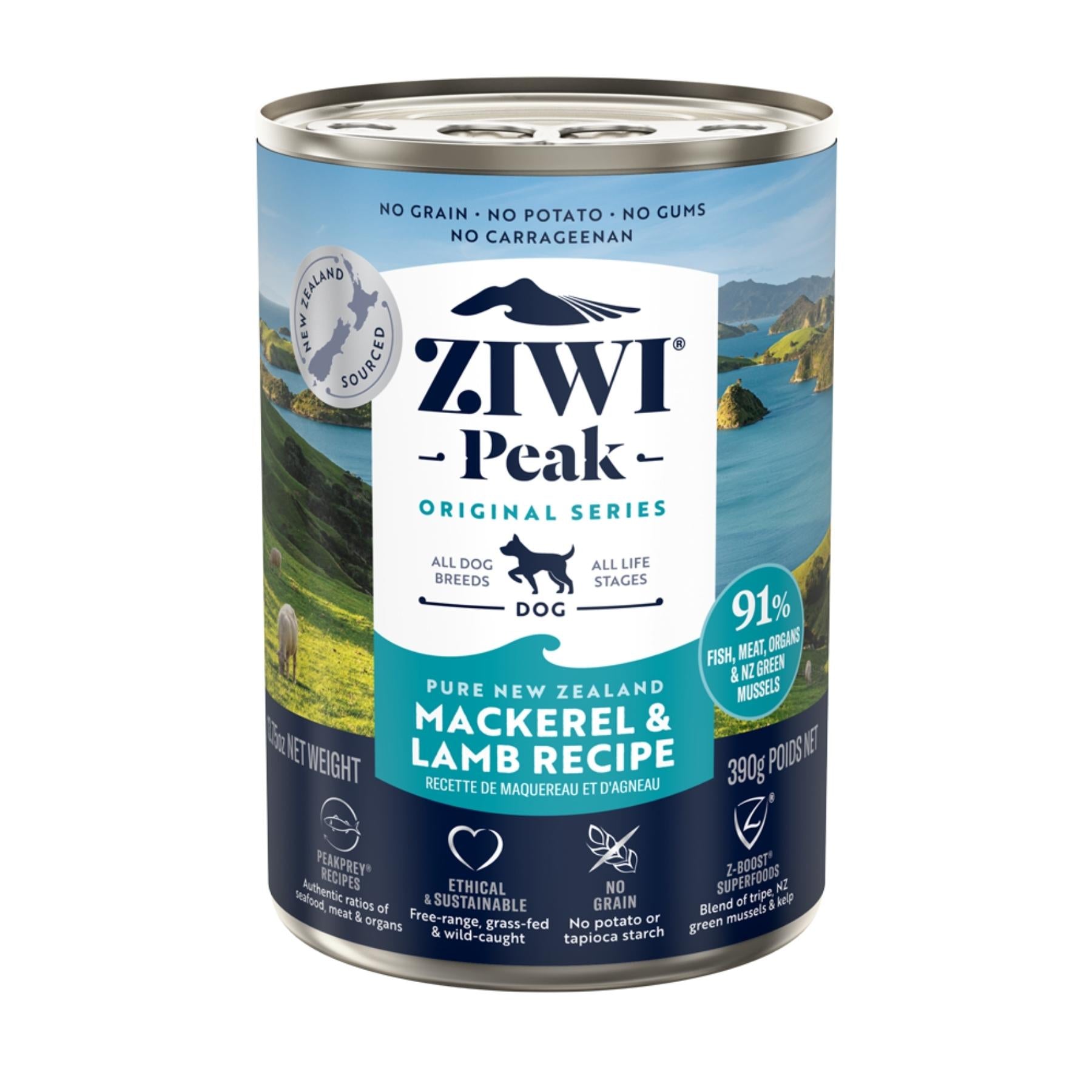 ZIWI Peak Wet Dog Food Mackerel & Lamb Recipe 390g Can